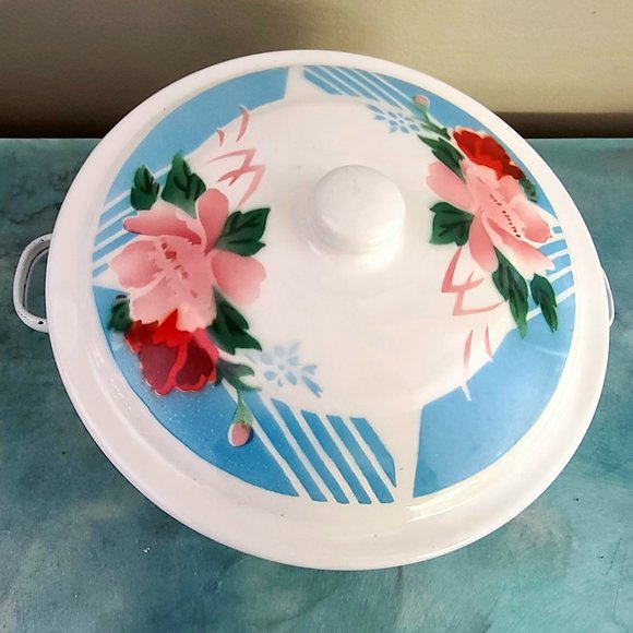 Vintage mid-century Bumper Harvet made in China Enamel Casserole Dish with lid - Picture 7 of 9
